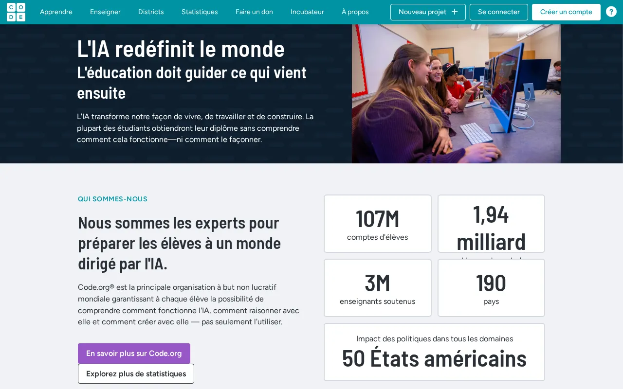 Capture d'écran de Code.org