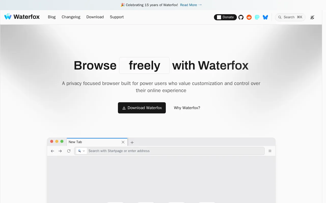 Capture d'écran de Waterfox