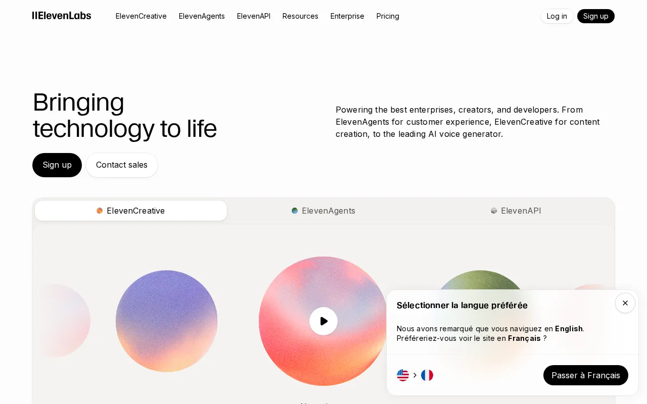 Capture d'écran de ElevenLabs