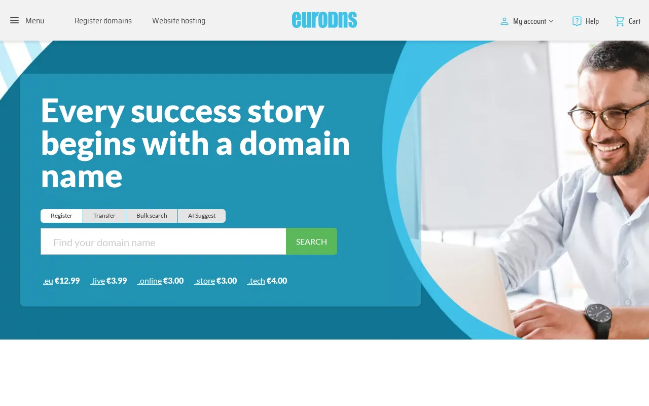 Capture d'écran de EuroDNS