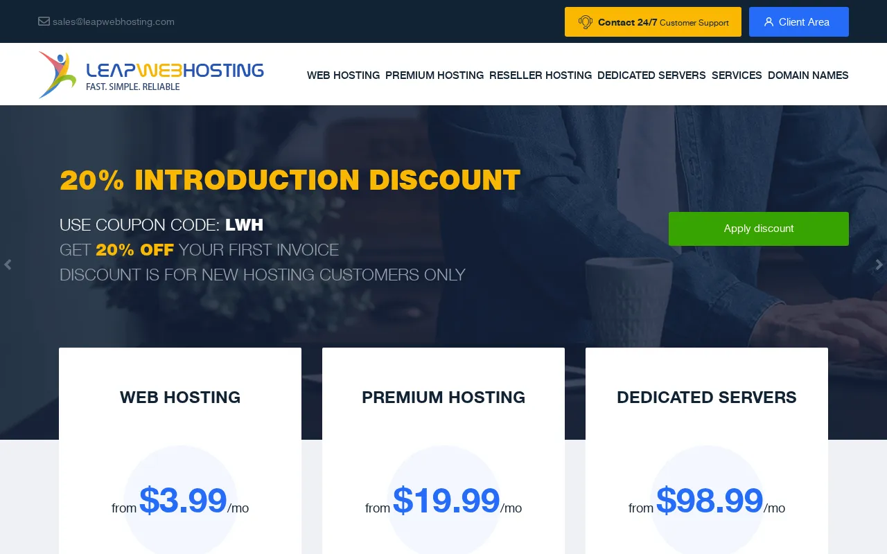 Capture d'écran de Leap Web Hosting