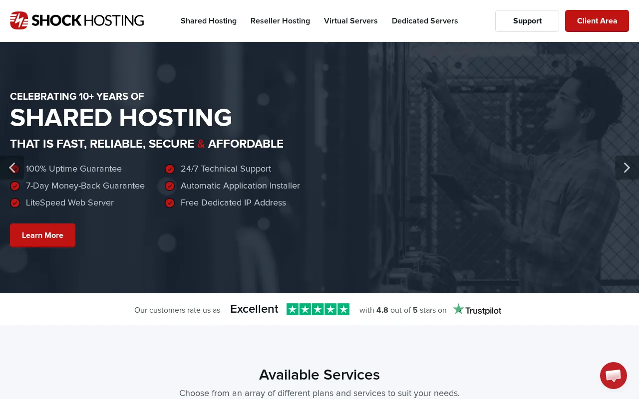 Capture d'écran de Shock Hosting