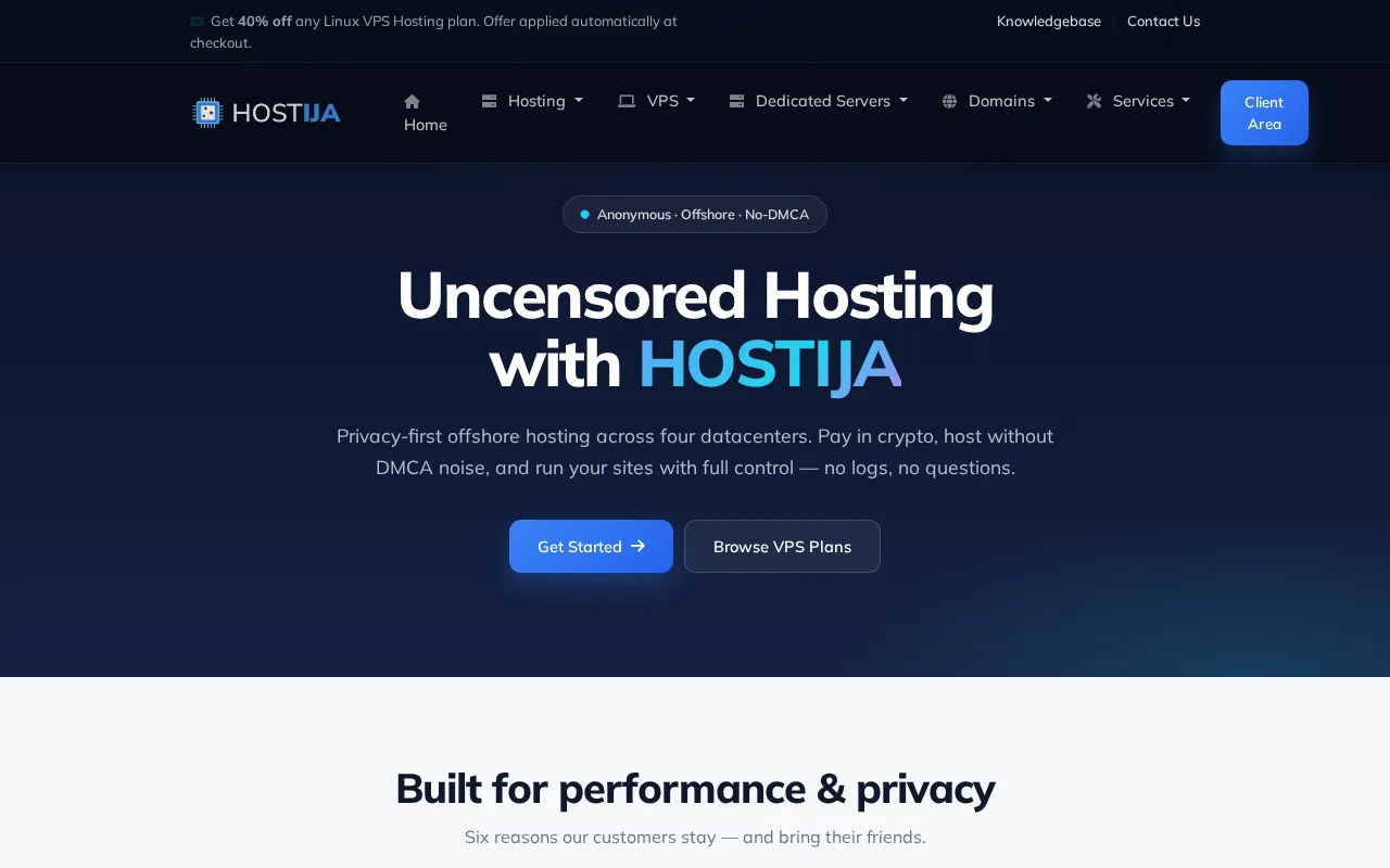 Capture d'écran de Hostija.com