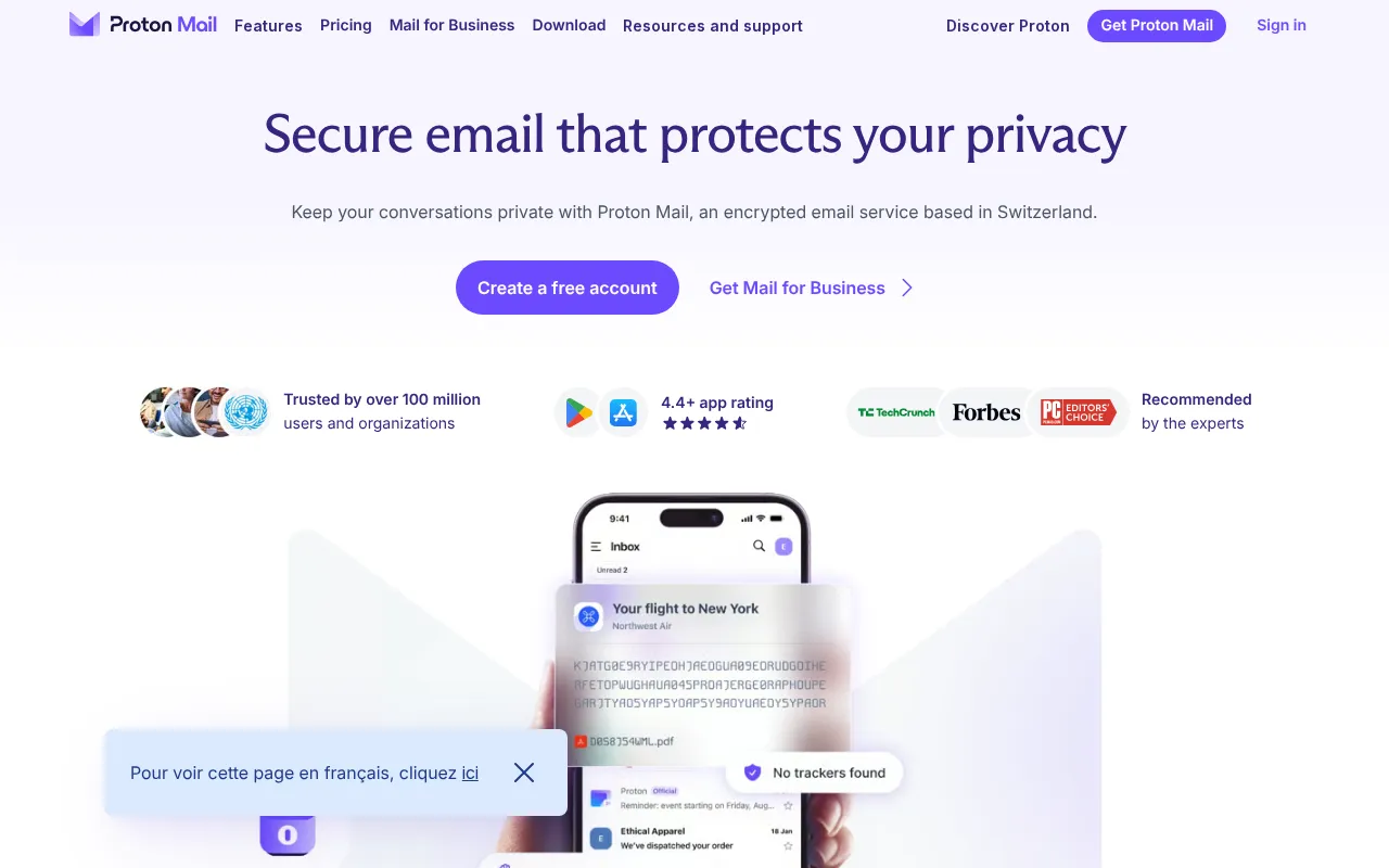 Capture d'écran de Proton Mail