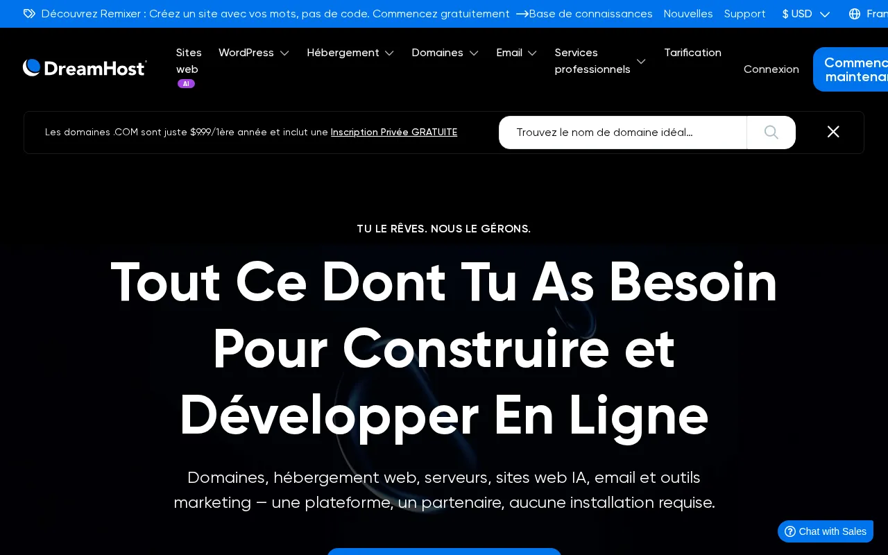 Capture d'écran de DreamHost