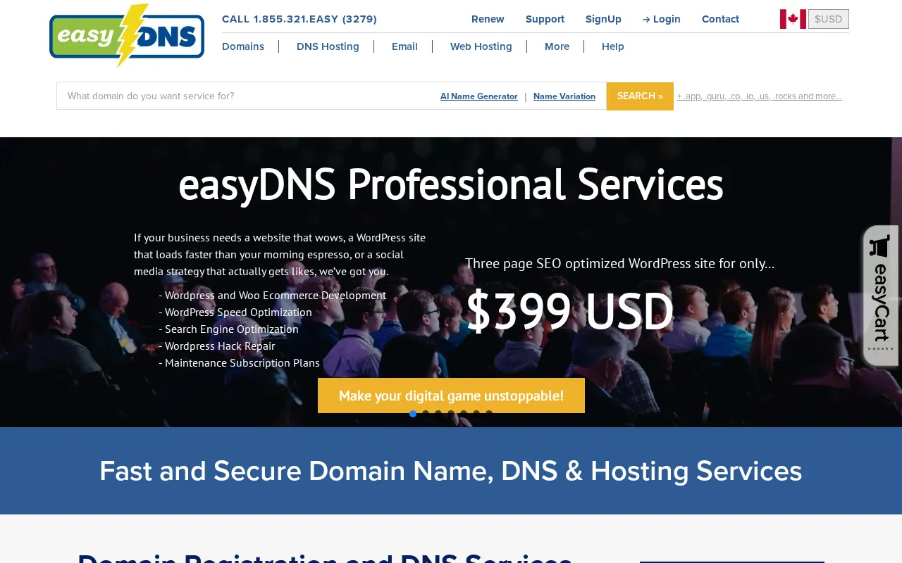 Capture d'écran de easyDNS